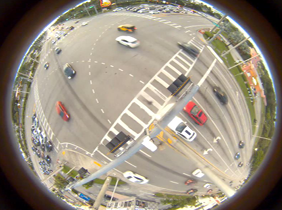 photo with fisheye camera to view near-miss incidents for car crashes.